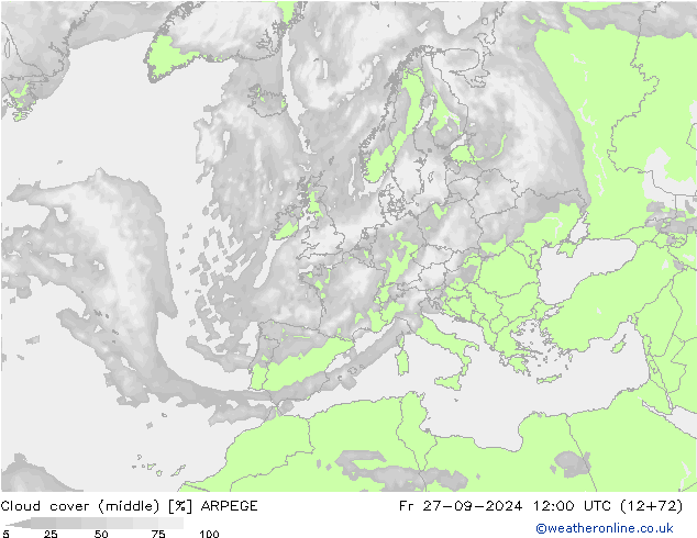 Nubes medias ARPEGE vie 27.09.2024 12 UTC