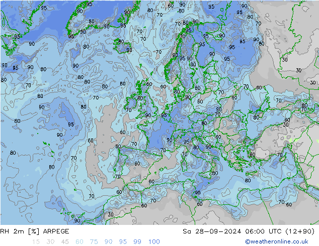 RH 2m ARPEGE Sa 28.09.2024 06 UTC