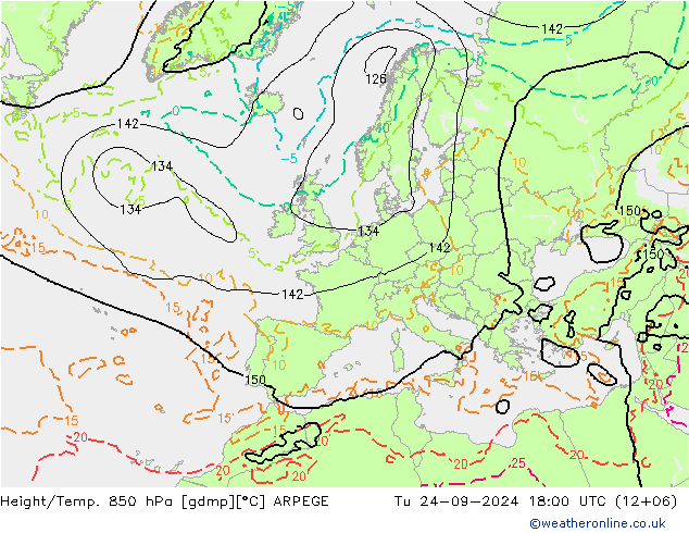 Géop./Temp. 850 hPa ARPEGE mar 24.09.2024 18 UTC