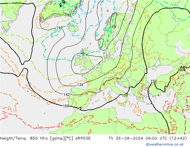 Height/Temp. 850 hPa ARPEGE Do 26.09.2024 06 UTC