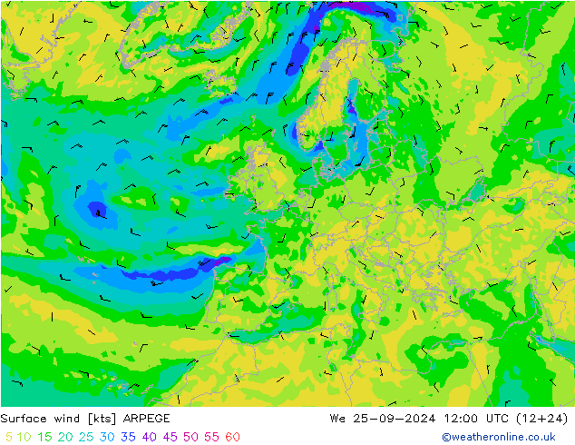 Surface wind ARPEGE St 25.09.2024 12 UTC