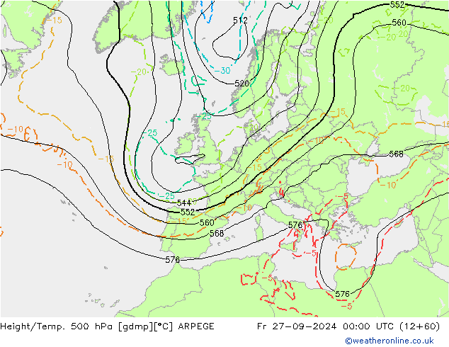 Height/Temp. 500 hPa ARPEGE  27.09.2024 00 UTC