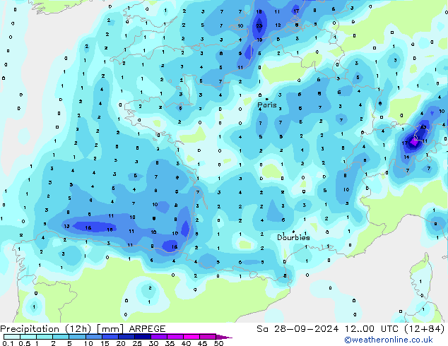 Nied. akkumuliert (12Std) ARPEGE Sa 28.09.2024 00 UTC