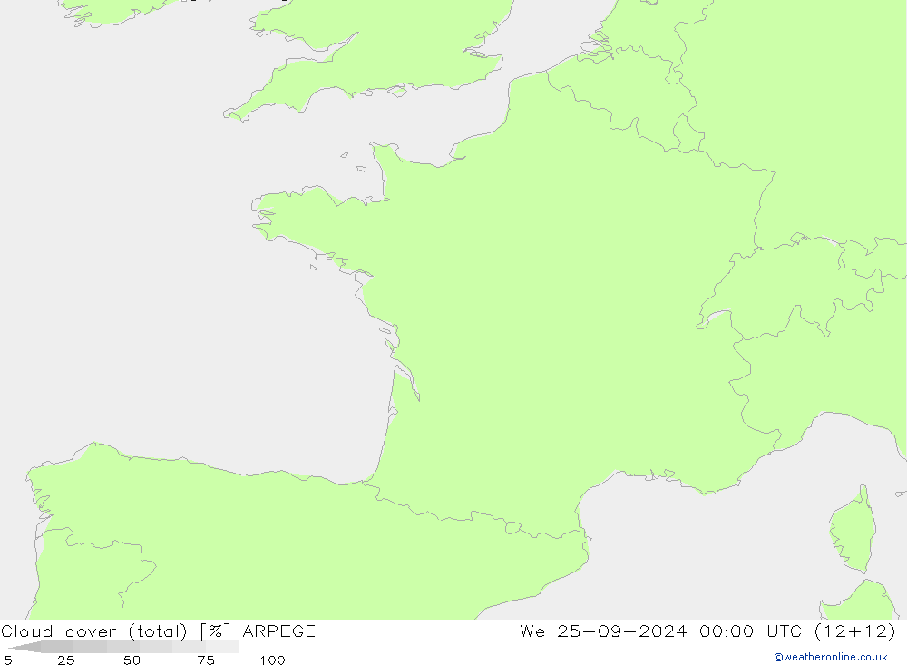 Cloud cover (total) ARPEGE We 25.09.2024 00 UTC
