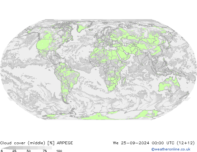 Cloud cover (middle) ARPEGE We 25.09.2024 00 UTC