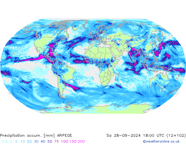 Precipitation accum. ARPEGE So 28.09.2024 18 UTC