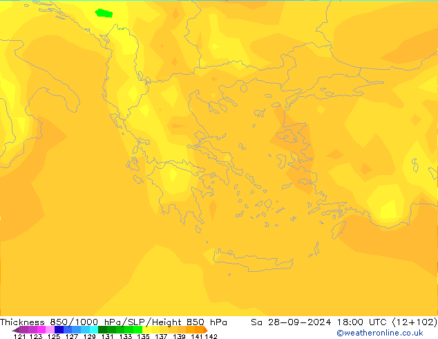 Thck 850-1000 hPa ARPEGE Sa 28.09.2024 18 UTC