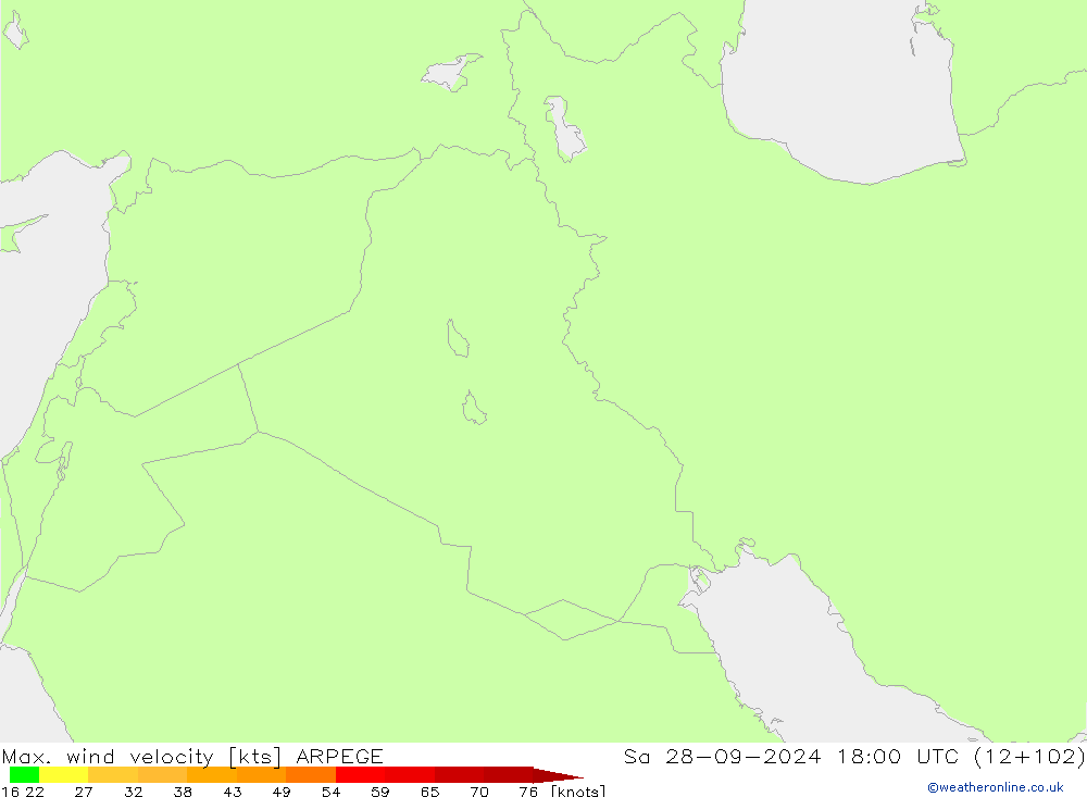 Max. wind velocity ARPEGE Sa 28.09.2024 18 UTC