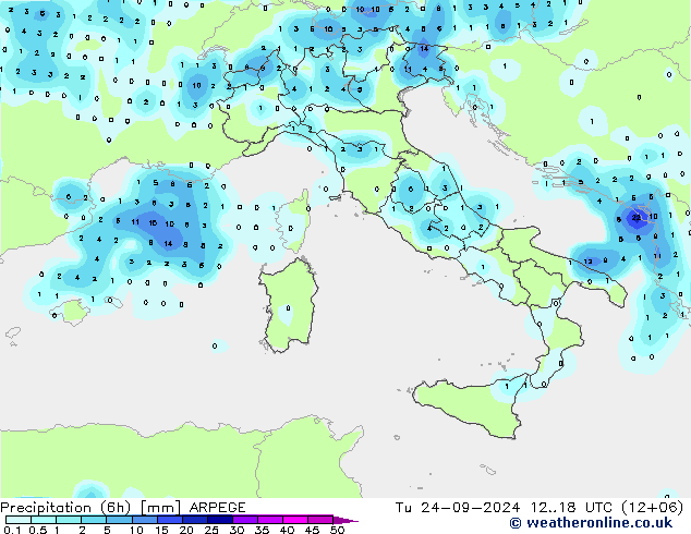 Precipitación (6h) ARPEGE mar 24.09.2024 18 UTC