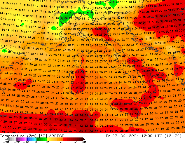 карта температуры ARPEGE пт 27.09.2024 12 UTC