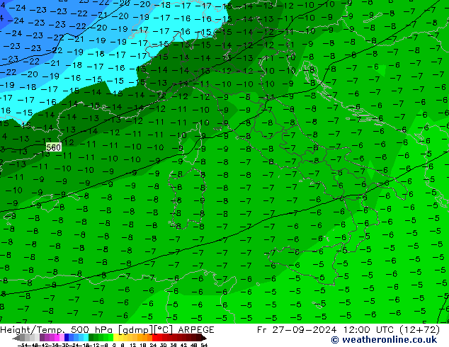 Géop./Temp. 500 hPa ARPEGE ven 27.09.2024 12 UTC