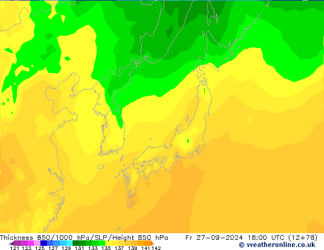 Thck 850-1000 hPa ARPEGE Fr 27.09.2024 18 UTC