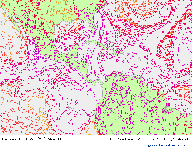 Theta-e 850hPa ARPEGE Fr 27.09.2024 12 UTC