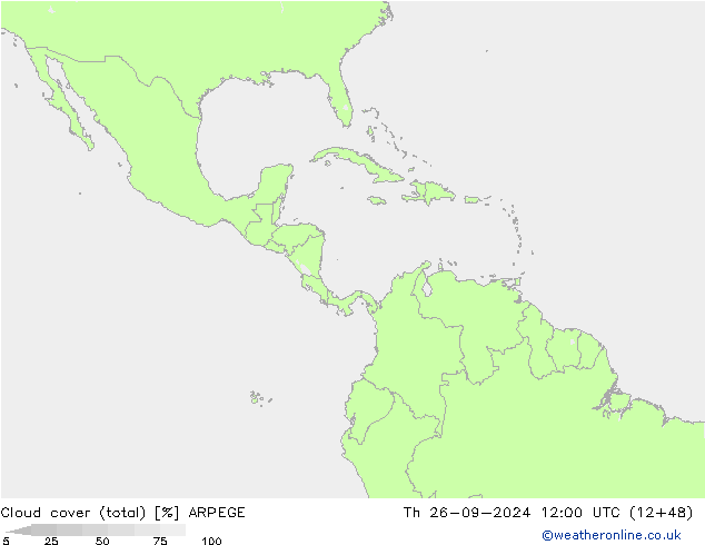 Cloud cover (total) ARPEGE Čt 26.09.2024 12 UTC