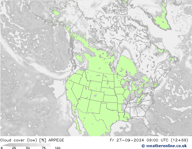 Bewolking (Laag) ARPEGE vr 27.09.2024 09 UTC