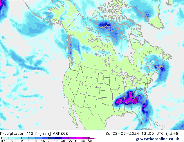 Precipitation (12h) ARPEGE Sa 28.09.2024 00 UTC