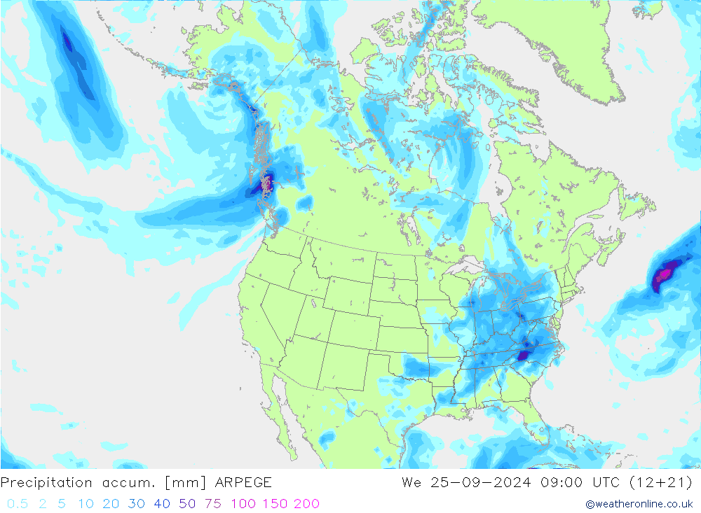 Precipitation accum. ARPEGE We 25.09.2024 09 UTC