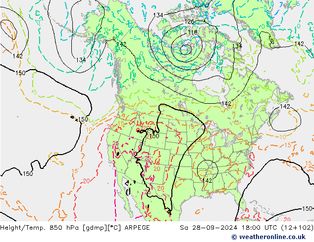 Height/Temp. 850 hPa ARPEGE Sa 28.09.2024 18 UTC