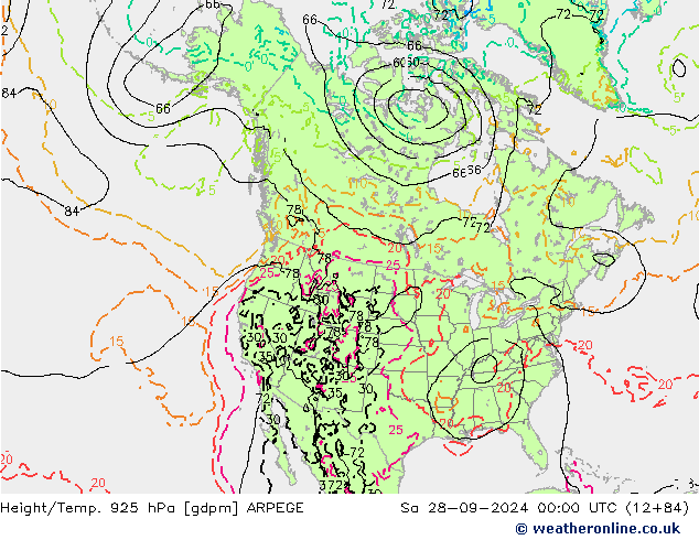 Hoogte/Temp. 925 hPa ARPEGE za 28.09.2024 00 UTC