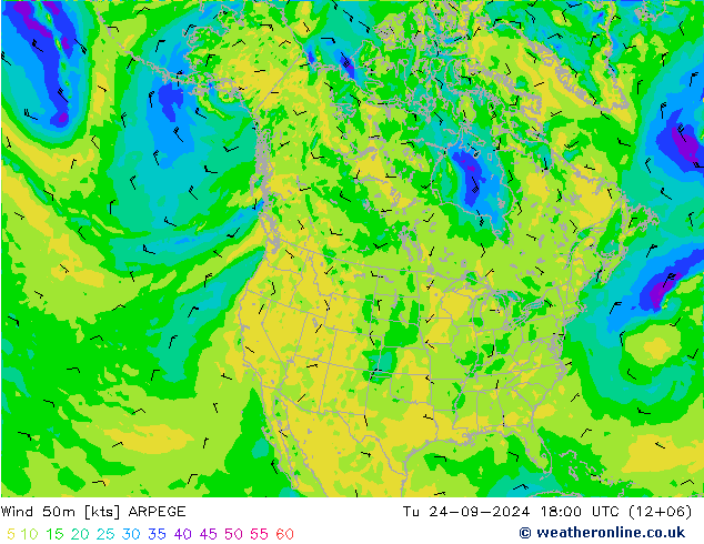 Vento 50 m ARPEGE mar 24.09.2024 18 UTC