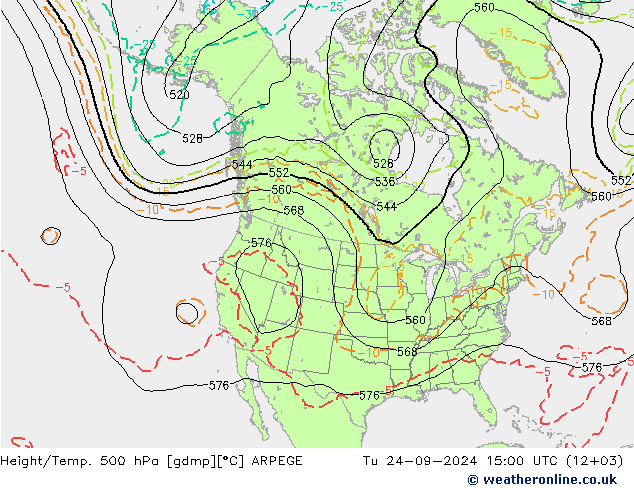 Height/Temp. 500 hPa ARPEGE wto. 24.09.2024 15 UTC