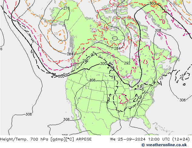 Height/Temp. 700 hPa ARPEGE  25.09.2024 12 UTC