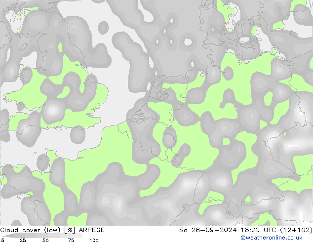 облака (низкий) ARPEGE сб 28.09.2024 18 UTC