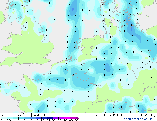 Precipitation ARPEGE Tu 24.09.2024 15 UTC