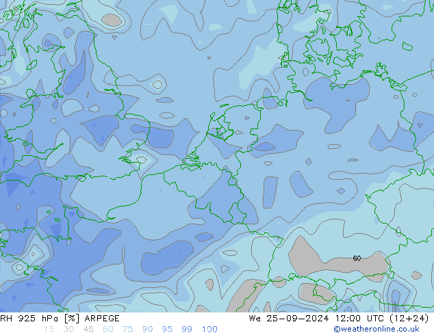 RH 925 hPa ARPEGE We 25.09.2024 12 UTC