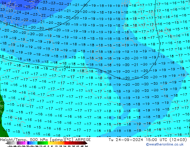 Height/Temp. 500 гПа ARPEGE вт 24.09.2024 15 UTC