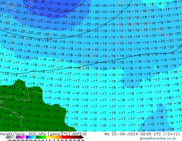 Height/Temp. 500 hPa ARPEGE We 25.09.2024 00 UTC