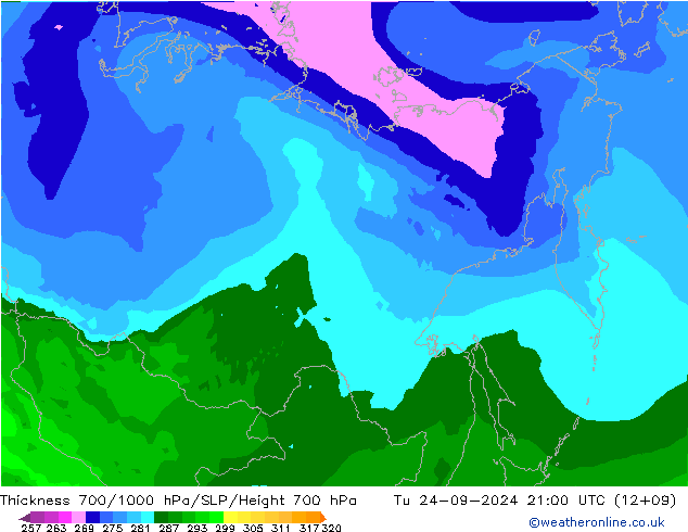 Thck 700-1000 hPa ARPEGE Tu 24.09.2024 21 UTC