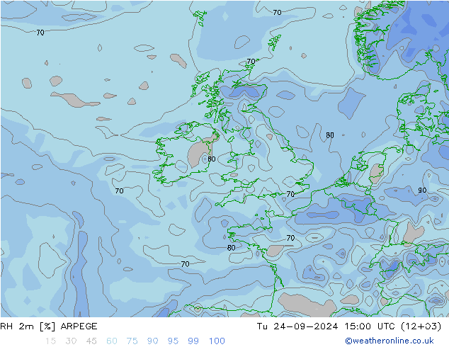 RH 2m ARPEGE вт 24.09.2024 15 UTC