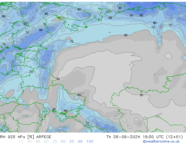 RH 925 гПа ARPEGE чт 26.09.2024 15 UTC