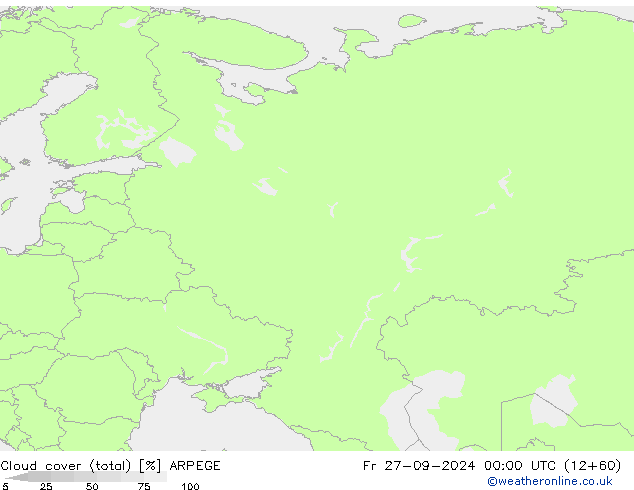 Cloud cover (total) ARPEGE Fr 27.09.2024 00 UTC