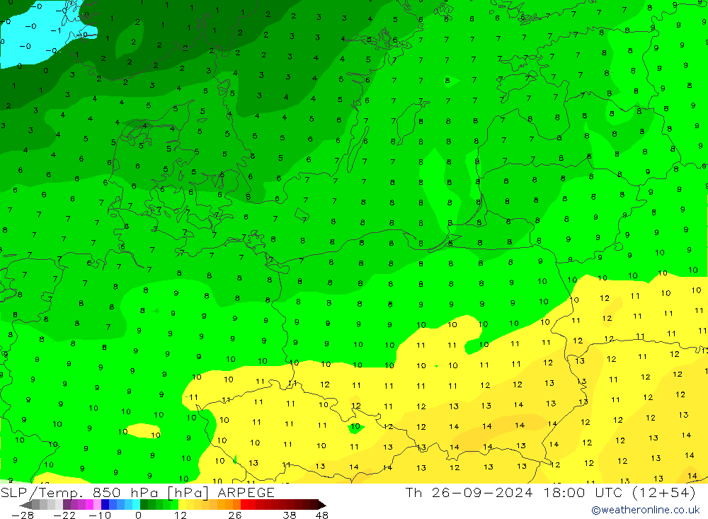 SLP/Temp. 850 гПа ARPEGE чт 26.09.2024 18 UTC