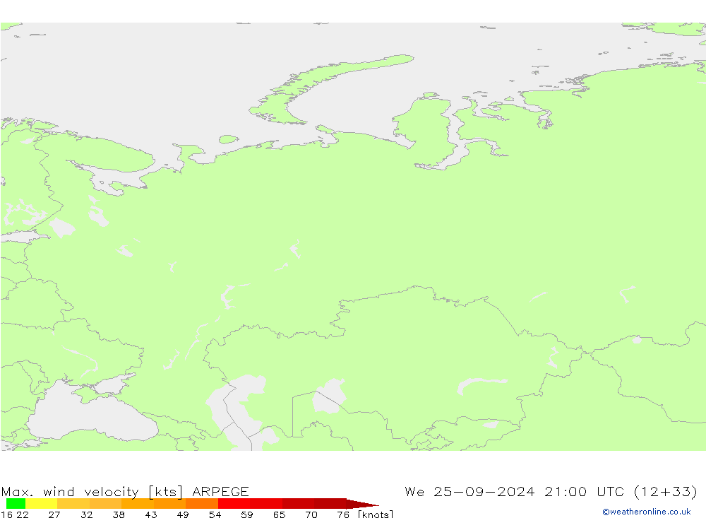 Max. wind velocity ARPEGE Qua 25.09.2024 21 UTC