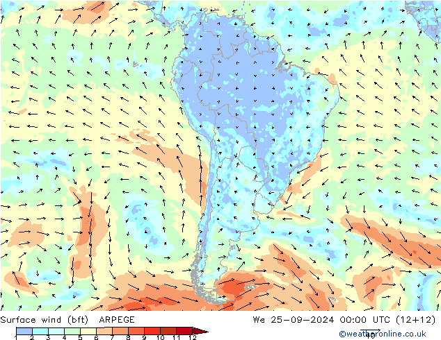  10 m (bft) ARPEGE  25.09.2024 00 UTC