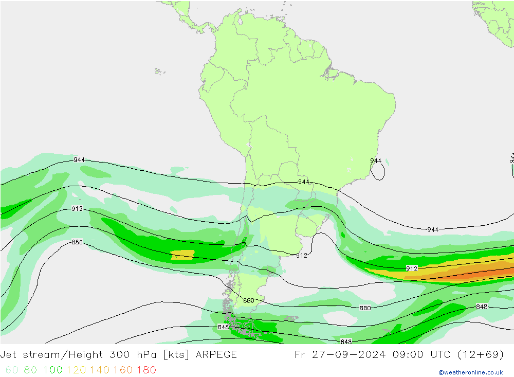 Courant-jet ARPEGE ven 27.09.2024 09 UTC