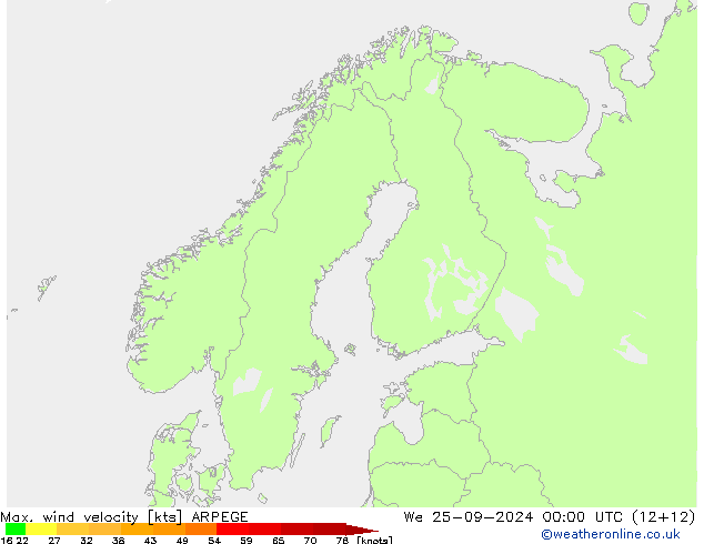 Max. wind velocity ARPEGE St 25.09.2024 00 UTC