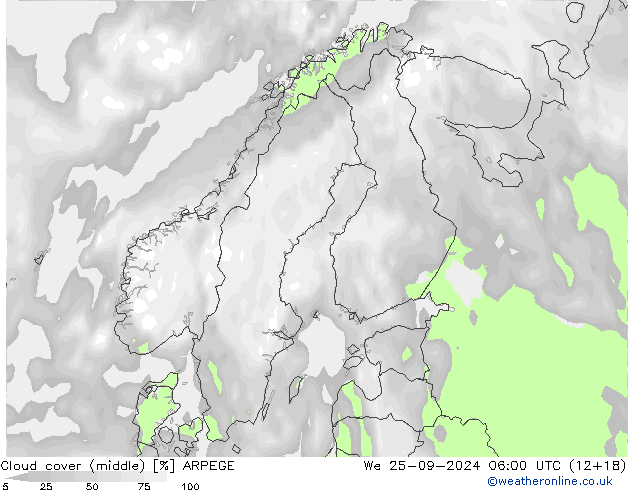 zachmurzenie (środk.) ARPEGE śro. 25.09.2024 06 UTC