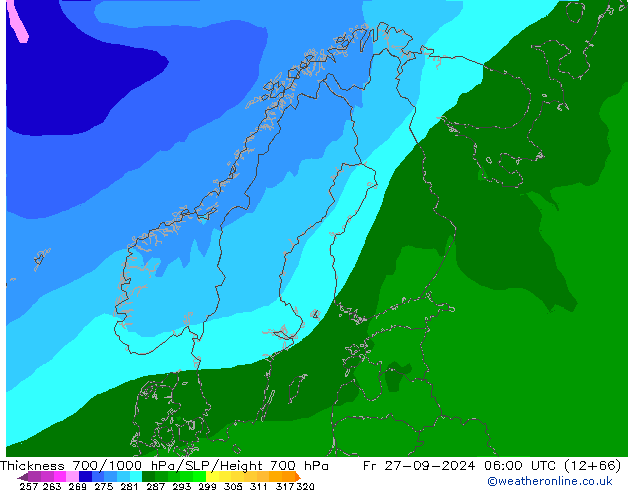 700-1000 hPa Kalınlığı ARPEGE Cu 27.09.2024 06 UTC