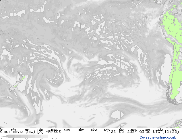 Cloud cover (low) ARPEGE Th 26.09.2024 03 UTC