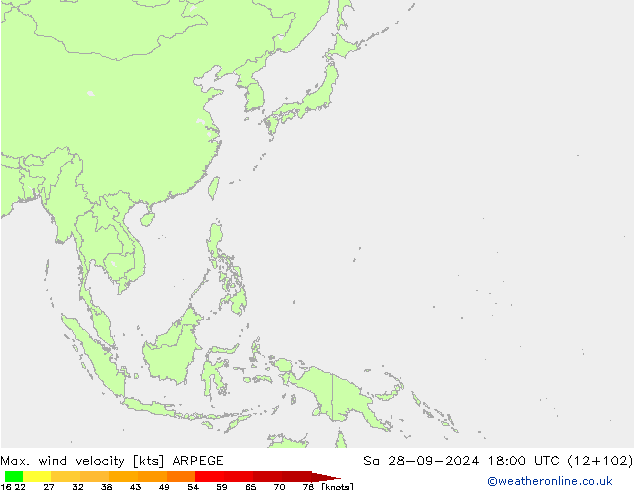 Max. wind velocity ARPEGE Sa 28.09.2024 18 UTC