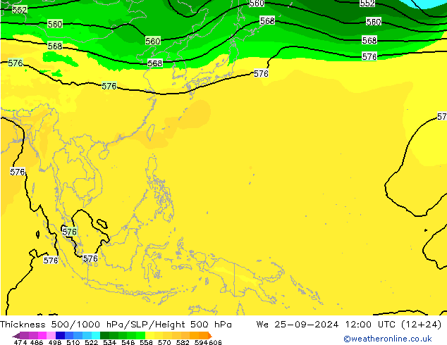 Thck 500-1000hPa ARPEGE We 25.09.2024 12 UTC