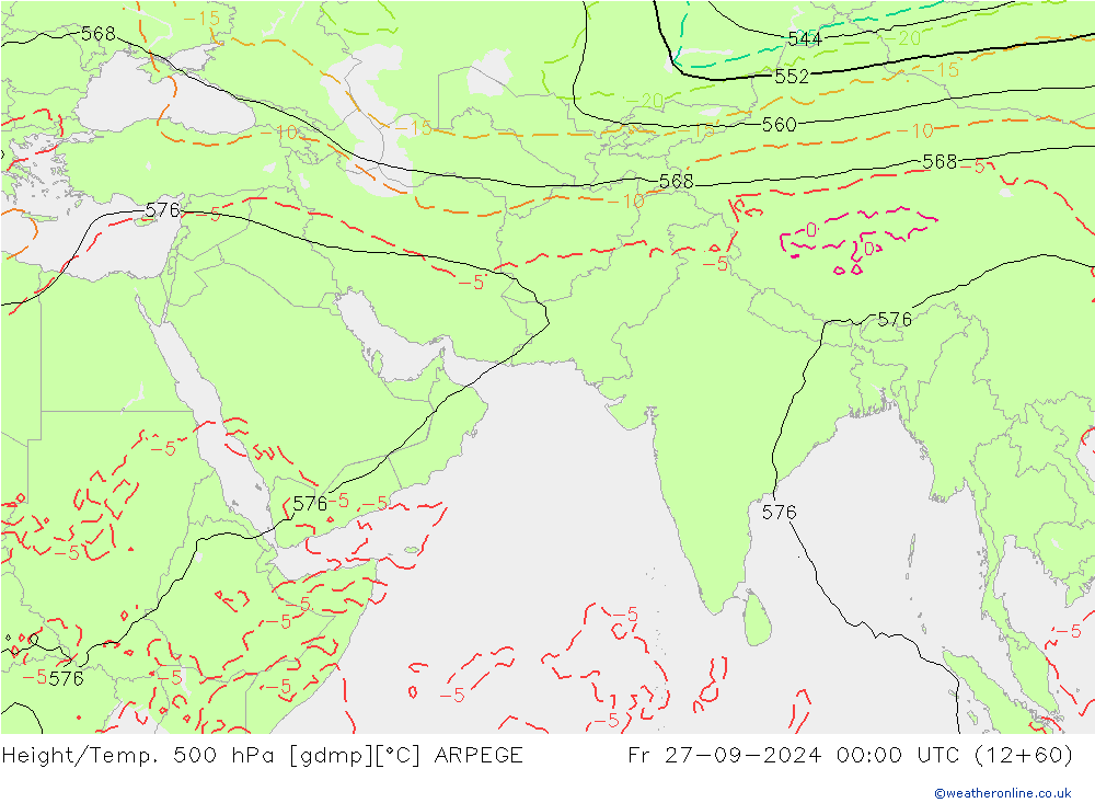 Yükseklik/Sıc. 500 hPa ARPEGE Cu 27.09.2024 00 UTC