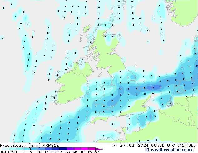 Neerslag ARPEGE vr 27.09.2024 09 UTC