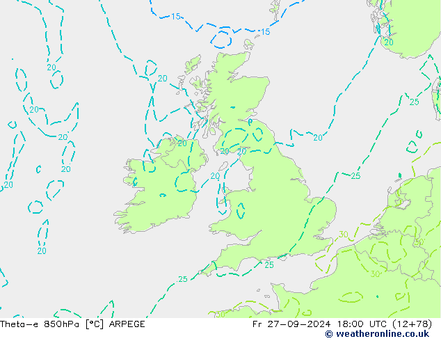 Theta-e 850hPa ARPEGE Fr 27.09.2024 18 UTC