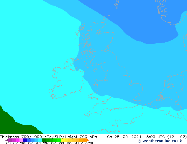 Thck 700-1000 hPa ARPEGE Sa 28.09.2024 18 UTC