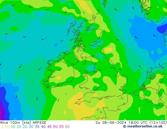 Wind 100m ARPEGE Sa 28.09.2024 18 UTC